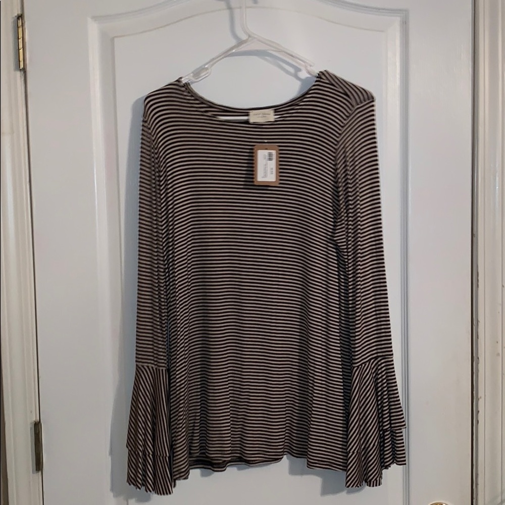 striped top with bell bottom sleeves